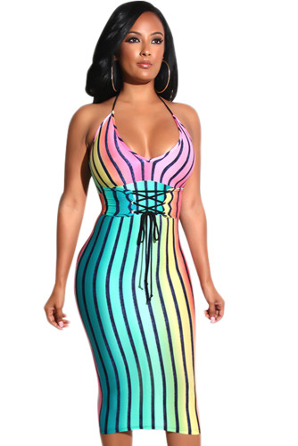 Rainbow Striped Sleek Bodycon Dress