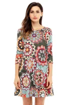 Bohemian Sunflower Print Green Dress