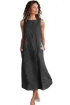 Black Crew Neck Striped Shift Daily Dress