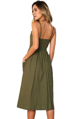 Olive Buttoned Fit-and-flare Daily Dress