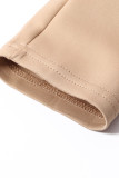 Asymmetric Button Detail Khaki Ruched Midi Dress