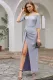 Gray Metallic Glitter Off Shoulder Maxi Party Dress