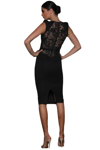 Black Sheer Lace Back Sleeveless Midi Dress