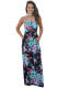 Navy Pink Floral Strapless Maxi Dress with Pockets