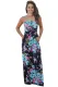 Navy Pink Floral Strapless Maxi Dress with Pockets