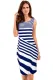Navy White Striped Sleeveless Midi Shift Dress