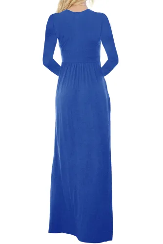Royal Blue Long Sleeve Buttoned Casual Maxi Dress