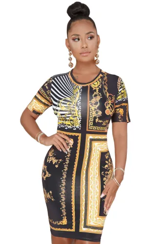 Black Gold Chain Print Dress