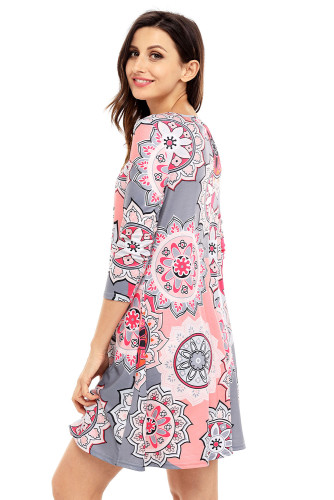 Bohemian Sunflower Print Grey Dress