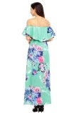 Flower Print Mint Grounding Off Shoulder Long Boho Dress