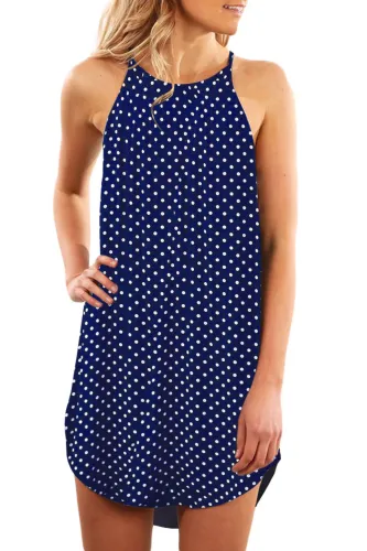 Dot Print Blue Sleeveless Dress