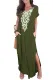 Green Lace Front Pocket Short Sleeve Split Casual Loose Maxi Dress