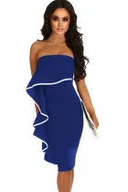 Navy Frill Strapless Midi Dress