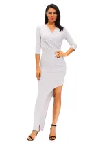 Grey Ruched Slide Slit Maxi Dress