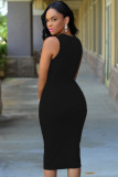 Black Lace-up Front Midi Dress