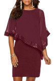 Burgundy Sequined Poncho Mini Dress