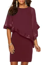 Burgundy Sequined Poncho Mini Dress