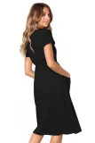 Black Stylish Button Front Midi Dress with Pockets
