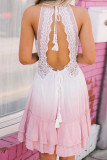 Pink Open Back Crochet Ombre Dress