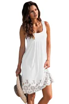 Bohemian Flowery Detail White Short Tank Dress