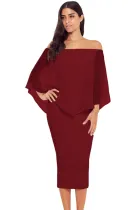 Red Off Shoulder Sleeve Detail Bodycon Midi Dress