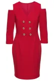 Red Cold Shoulder Sleeved Bodycon Mini Dress