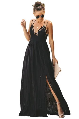 Black Essence of Beauty Cotton Pocket Maxi Dress