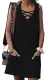 Black Cross V Neck Buttoned Pockets Dress
