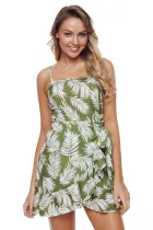 Ruffle Wrap Hemline Green Leavy Sundress