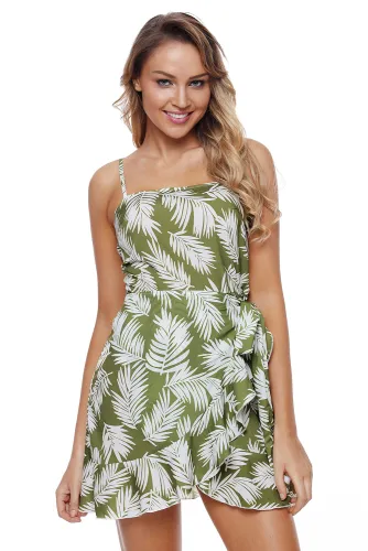 Ruffle Wrap Hemline Green Leavy Sundress