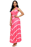 Pink V Neck Cut out Back Printed Maxi Dress