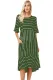 Green White Striped Bell Sleeve Hi-low Midi Dress