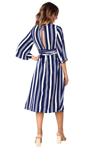 Navy Blue Gap Striped V Neck Midi Shirt Dress