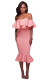 Pink Ruffle Off Shoulder Mermaid Midi Party Dress