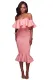 Pink Ruffle Off Shoulder Mermaid Midi Party Dress