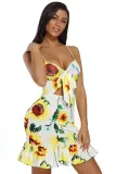 Rose Print Cut Out Frill Hem Mini Dress