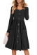 Black Casual Buttoned Long Sleeve Swing Dress