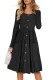 Black Casual Buttoned Long Sleeve Swing Dress