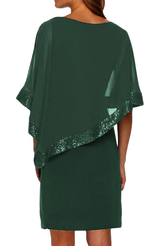 Hunter Green Sequined Poncho Mini Dress