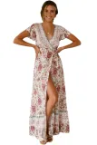 White V-Neck Beach Resort Printed Dress