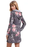 Grey Floral Print Drawstring Hoodie Dress