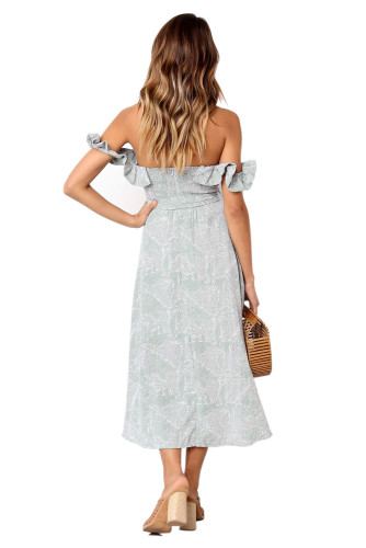 Sky Blue Koda Floral Print Off Shoulder Dress
