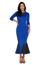 Royal Blue Keyhole Front Flounce Hem Vintage Dress