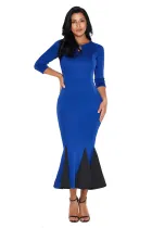Royal Blue Keyhole Front Flounce Hem Vintage Dress