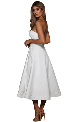 White Sexy Cupped Strapless Midi Dress