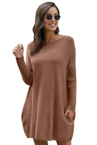 Khaki Oversized Batwing Sleeve Sweater Dress