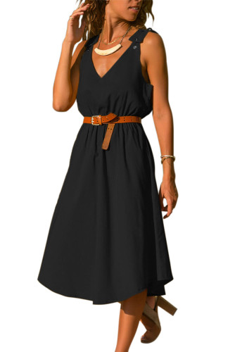 Black V Neck A-line Sundress
