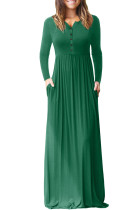 Hunter Green Long Sleeve Buttoned Casual Maxi Dress