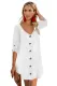 White V Neck Button Front Roll up Tab Sleeve Dress