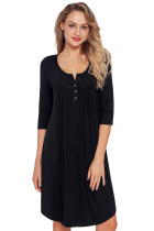 Black Quarter Sleeve Casual Tunic Dress